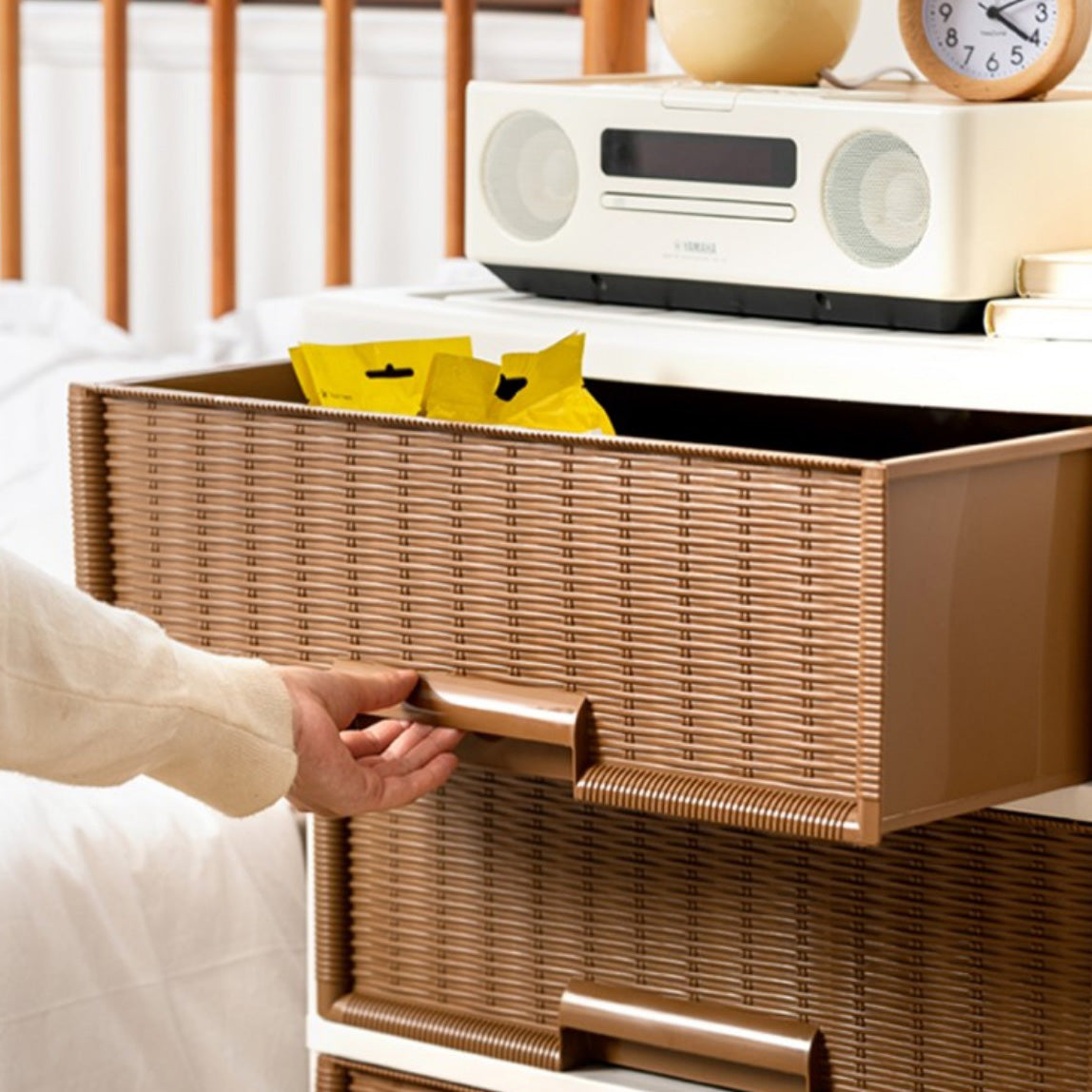 Contemporary Brown Plastic Vertical Kids Nightstand with 2/3/4/5/6 Drawers