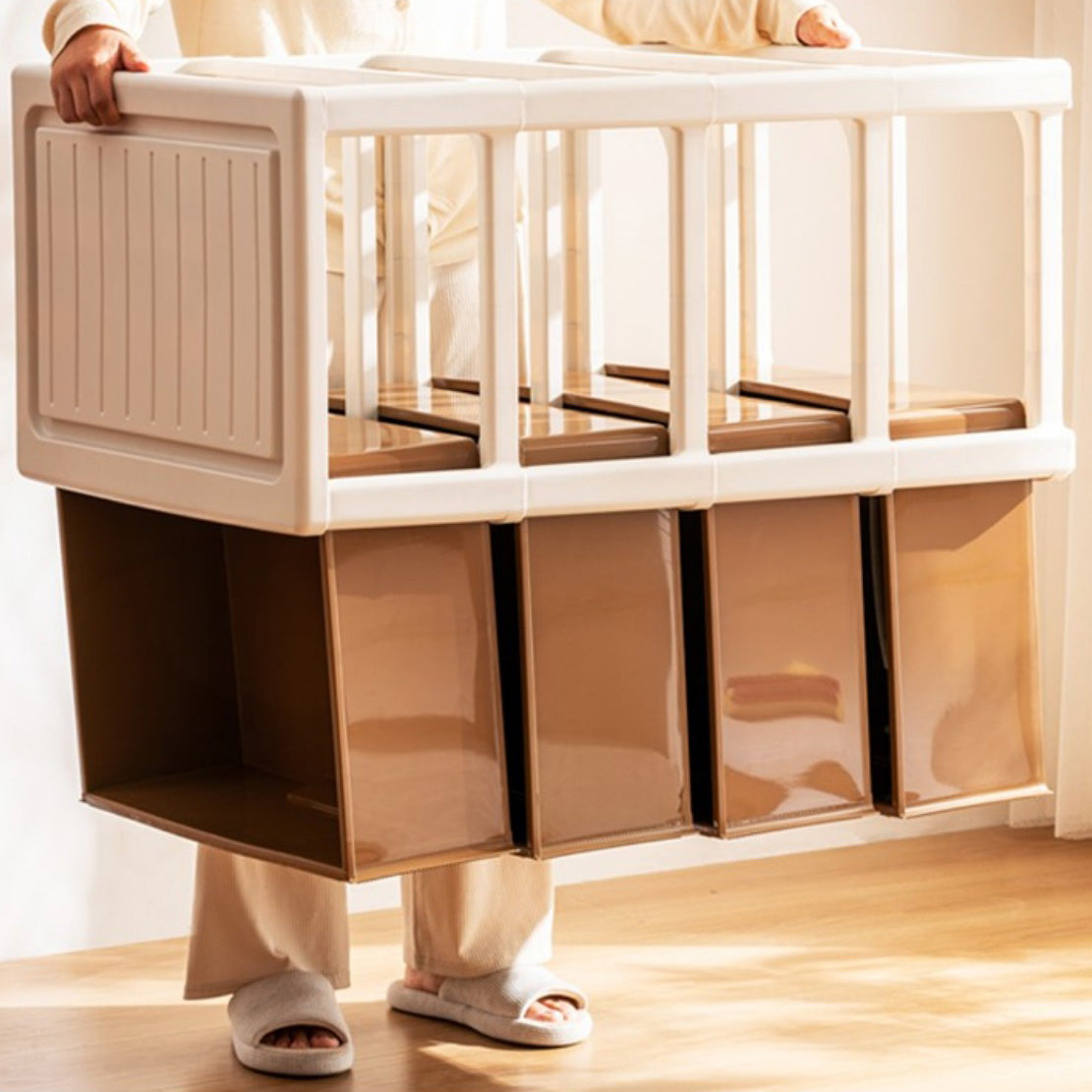 Contemporary Brown Plastic Vertical Kids Nightstand with 2/3/4/5/6 Drawers