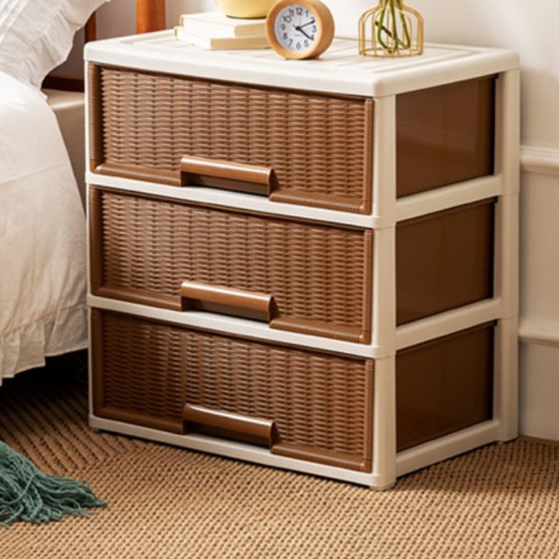 Contemporary Brown Plastic Vertical Kids Nightstand with 2/3/4/5/6 Drawers
