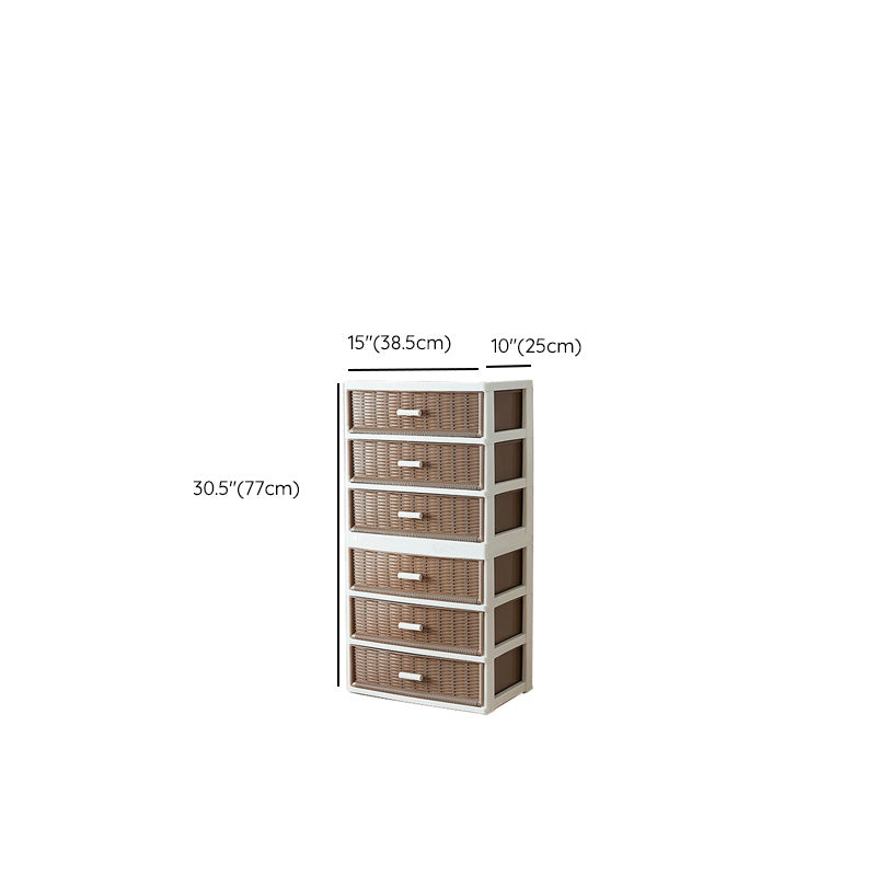 Contemporary Brown Plastic Vertical Kids Nightstand with 2/3/4/5/6 Drawers