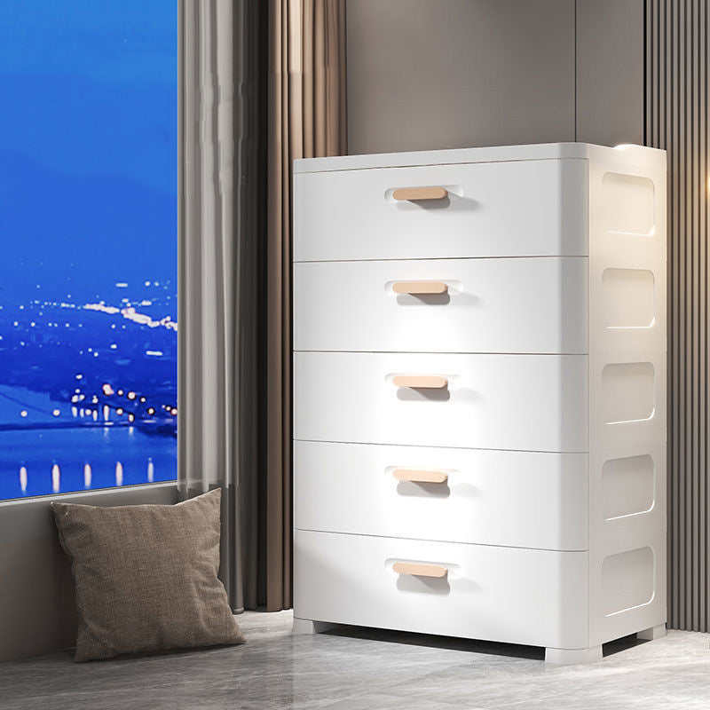 Contemporary Vertical Plastic Kids Nightstand with 5 Drawers for Bedroom