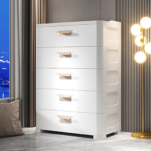 Contemporary Vertical Plastic Kids Nightstand with 5 Drawers for Bedroom