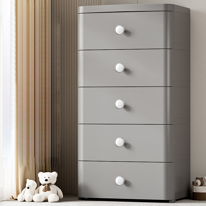 Scandinavian Plastic Kids Nightstand Vertical Nursery Dresser with 5 Drawers for Home