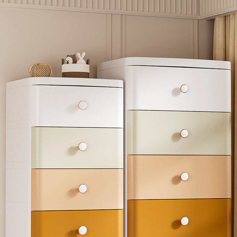 Scandinavian Plastic Kids Nightstand Vertical Nursery Dresser with 5 Drawers for Home