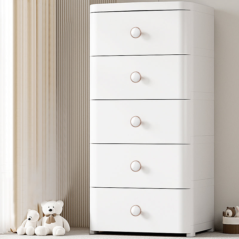 Scandinavian Plastic Kids Nightstand Vertical Nursery Dresser with 5 Drawers for Home