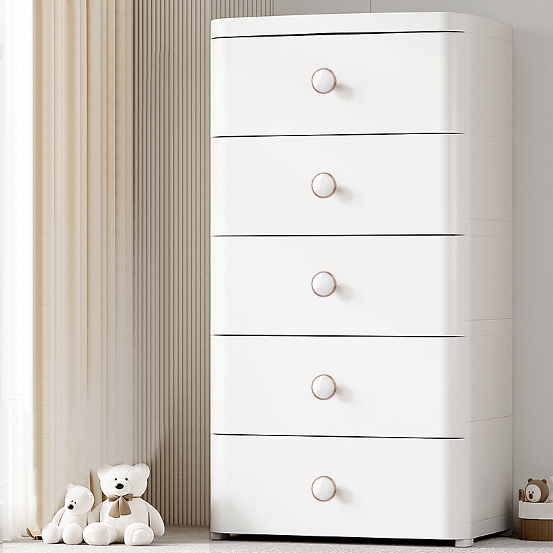 Scandinavian Plastic Kids Nightstand Vertical Nursery Dresser with 5 Drawers for Home