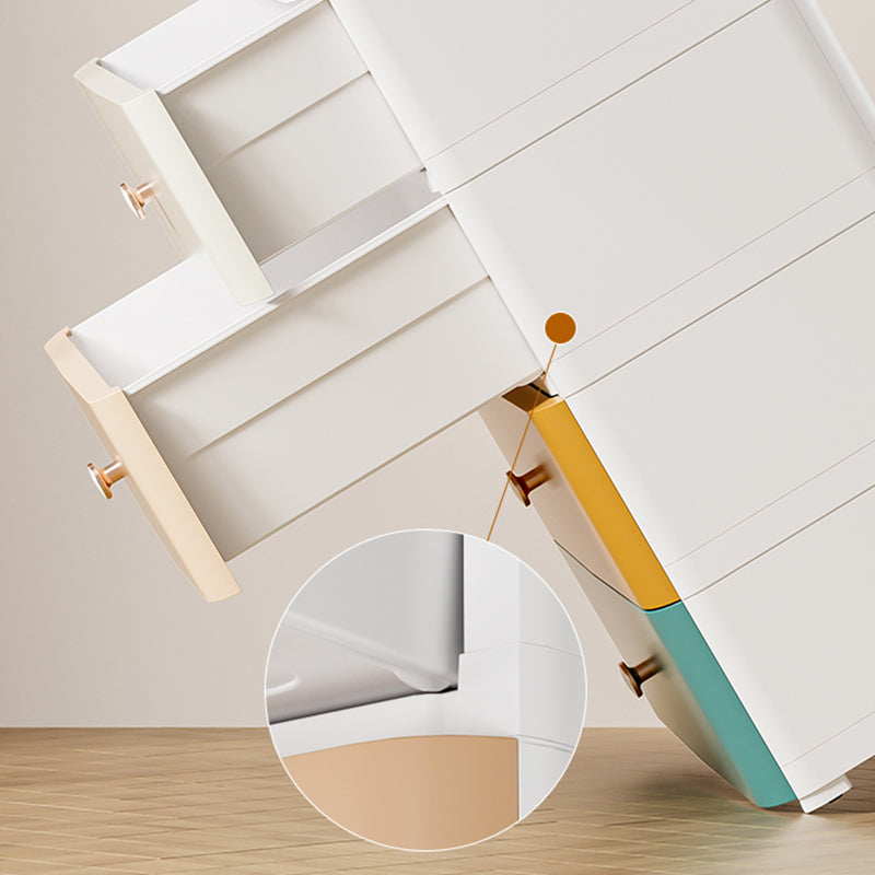Scandinavian Plastic Kids Nightstand Vertical Nursery Dresser with 5 Drawers for Home