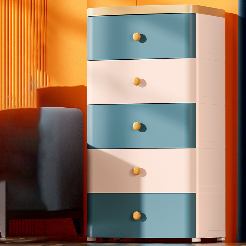Scandinavian Plastic Kids Nightstand Vertical Nursery Dresser with 5 Drawers for Home
