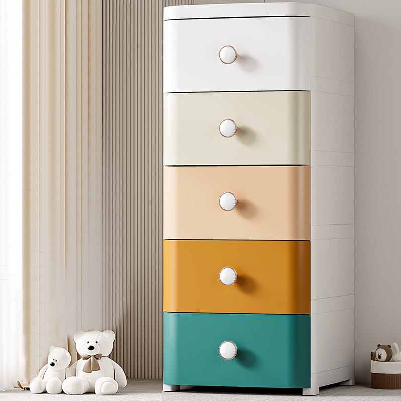 Scandinavian Plastic Kids Nightstand Vertical Nursery Dresser with 5 Drawers for Home