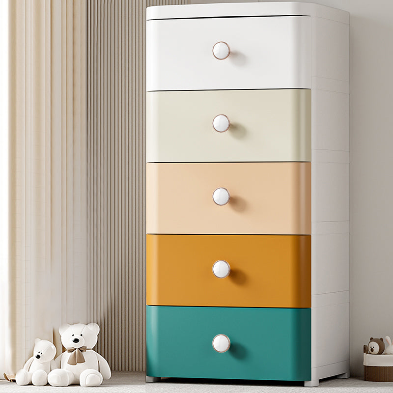 Scandinavian Plastic Kids Nightstand Vertical Nursery Dresser with 5 Drawers for Home
