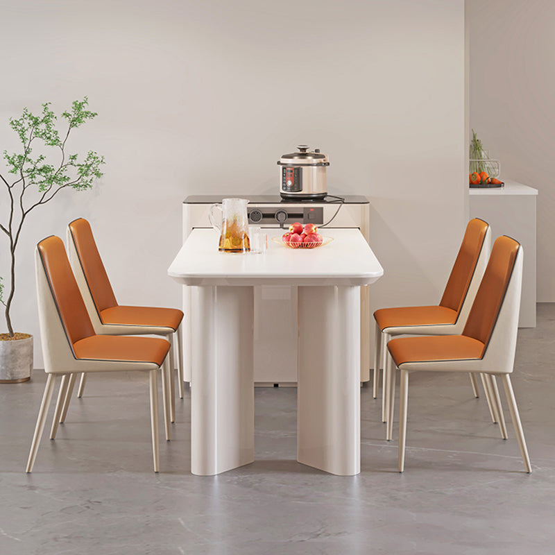 White Rectangle Dining Table Double Pedestal Table for Kitchen Dining Room