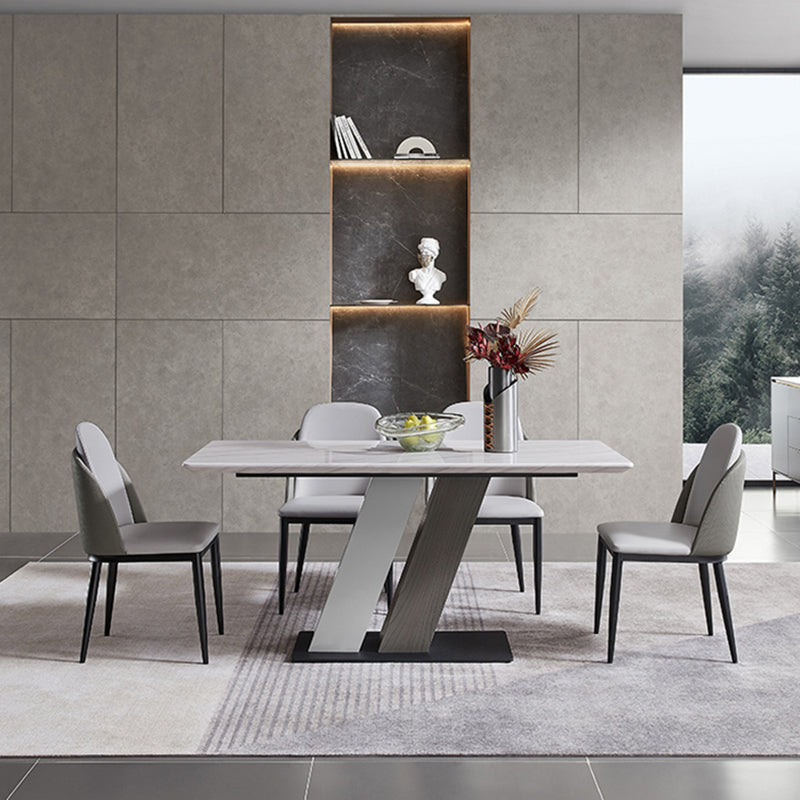 Rectangle Stone Top Dining Table Metal Pedestal Dining Table for Dining Room