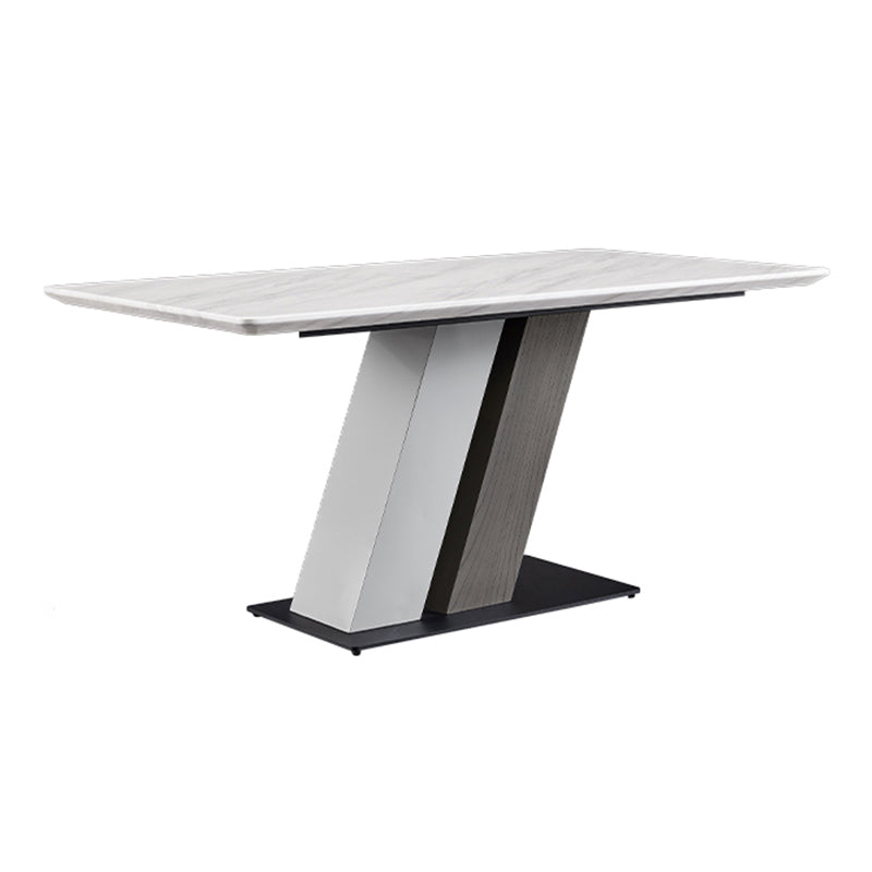 Rectangle Stone Top Dining Table Metal Pedestal Dining Table for Dining Room
