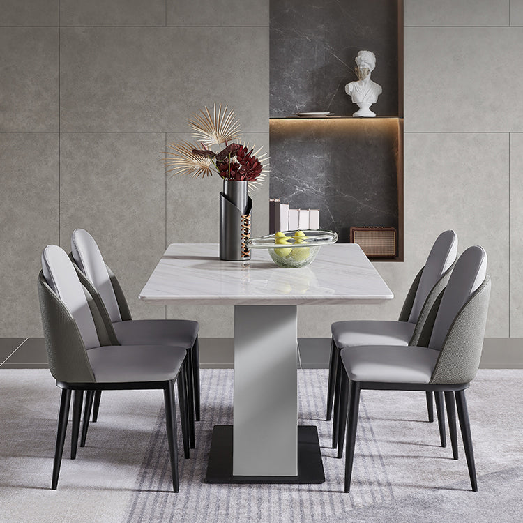 Rectangle Stone Top Dining Table Metal Pedestal Dining Table for Dining Room