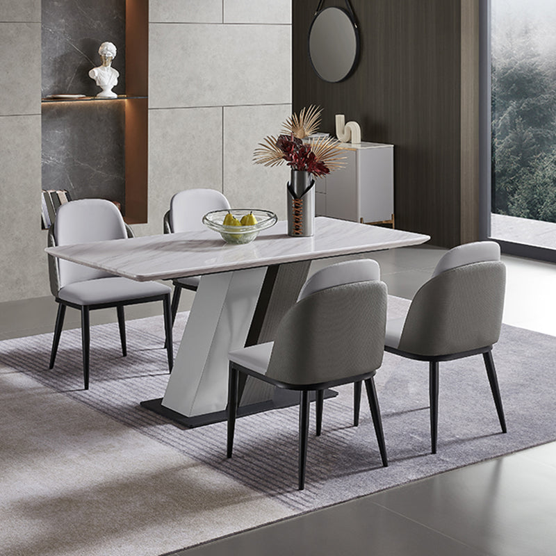 Rectangle Stone Top Dining Table Metal Pedestal Dining Table for Dining Room