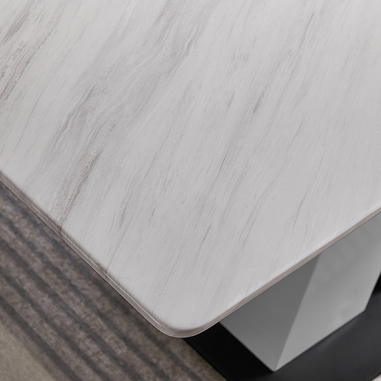 Rectangle Stone Top Dining Table Metal Pedestal Dining Table for Dining Room