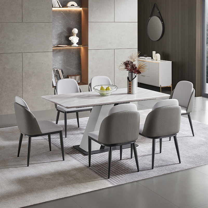 Rectangle Stone Top Dining Table Metal Pedestal Dining Table for Dining Room