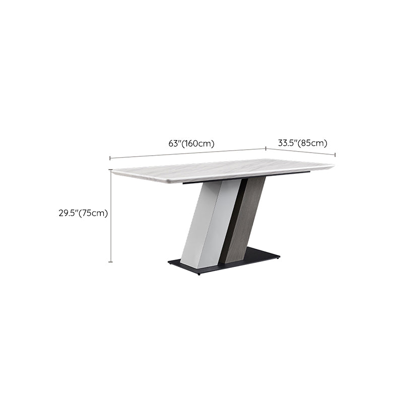 Rectangle Stone Top Dining Table Metal Pedestal Dining Table for Dining Room