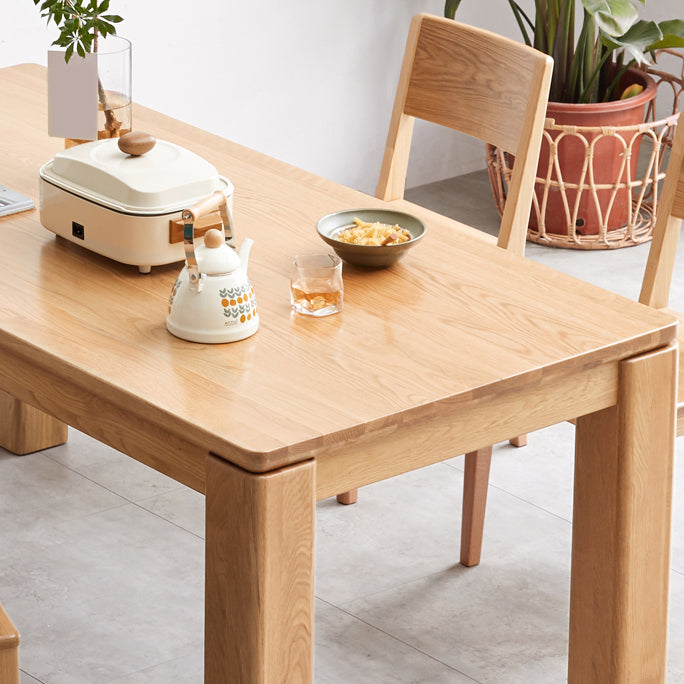Rectangle 4 Legs Dining Table Solid Wood Dining Table in Natural and Walnut