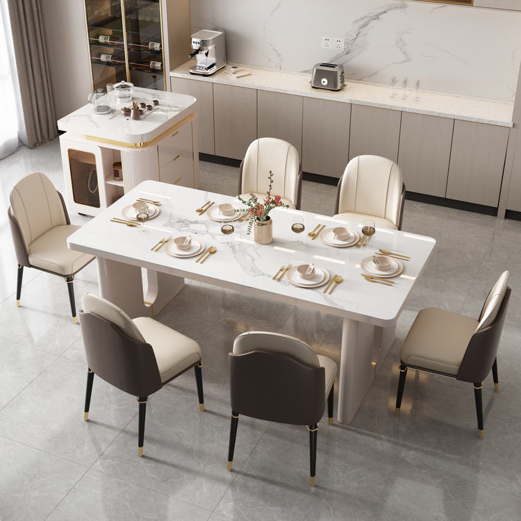 Rectangle Double Pedestal Dining Table Stone and Wood Dining Table