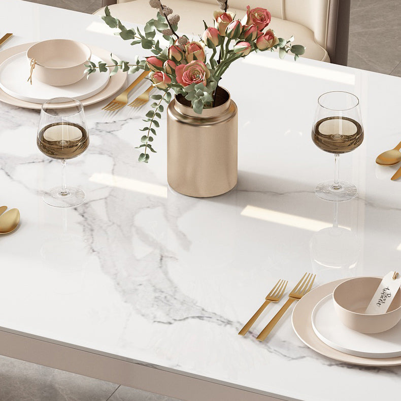 Rectangle Double Pedestal Dining Table Stone and Wood Dining Table