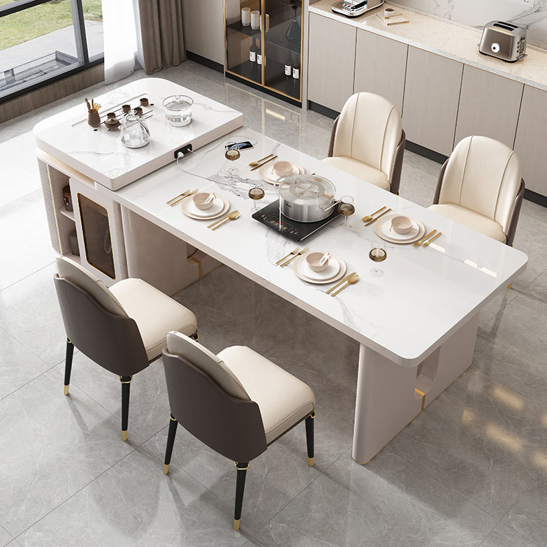 Rectangle Double Pedestal Dining Table Stone and Wood Dining Table