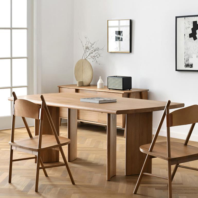 Modern Rectangle Solid Wood Dining Table Tripod Base Dining Table