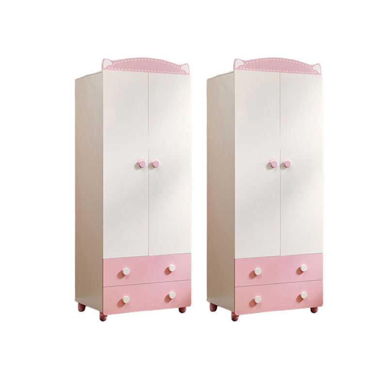 Modern Pink Wooden Kid's Wardrobe 2-Door High Gloss Kids Closet