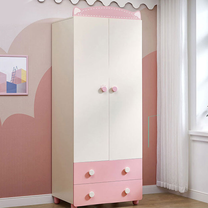 Modern Pink Wooden Kid's Wardrobe 2-Door High Gloss Kids Closet