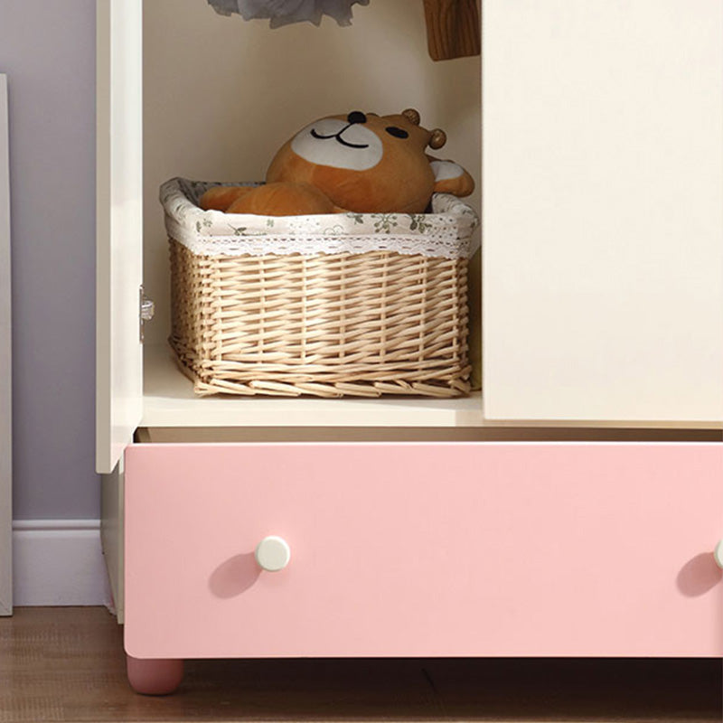 Modern Pink Wooden Kid's Wardrobe 2-Door High Gloss Kids Closet