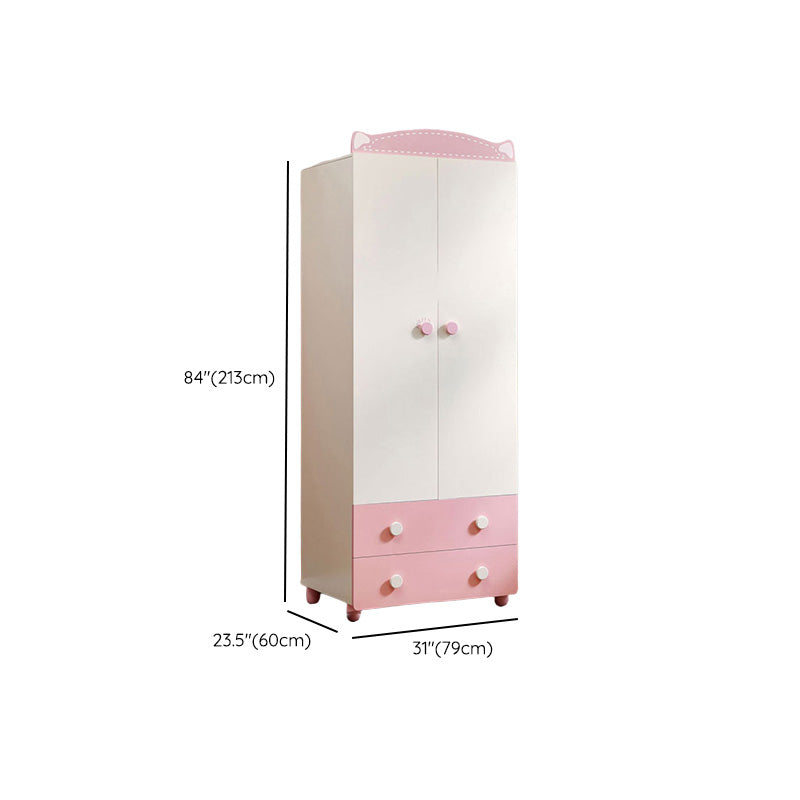 Modern Pink Wooden Kid's Wardrobe 2-Door High Gloss Kids Closet