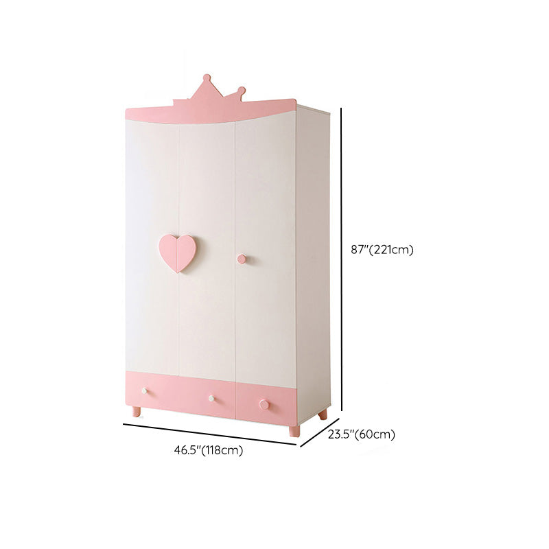 Modern Pink Wooden Kid's Wardrobe 2-Door High Gloss Kids Closet