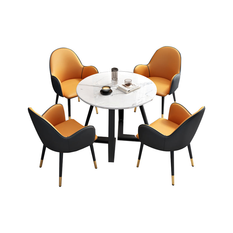 Glam Stone Furniture Set of 5 Round Shape Dinette Table with Upholstered Chair