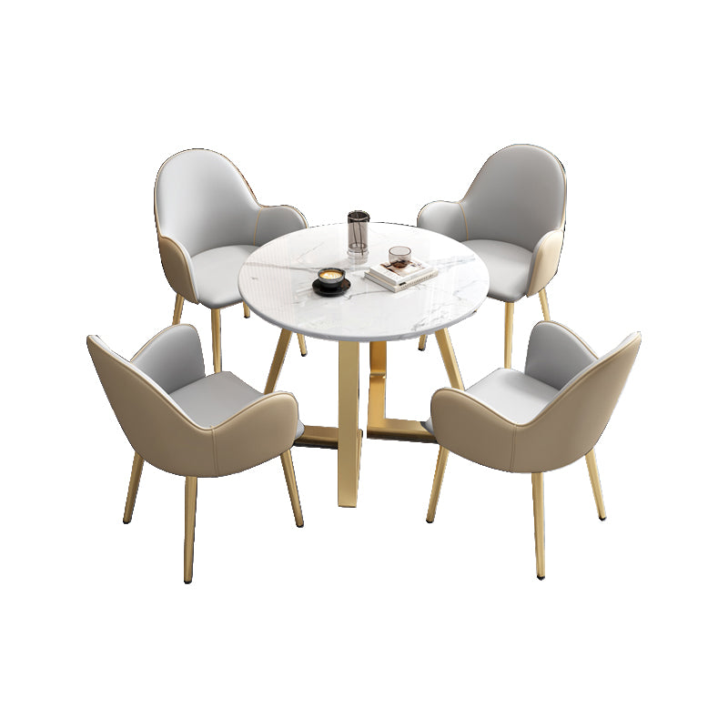 Glam Stone Furniture Set of 5 Round Shape Dinette Table with Upholstered Chair