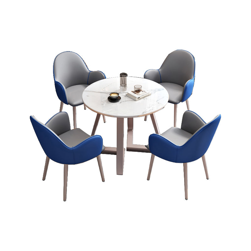 Glam Stone Furniture Set of 5 Round Shape Dinette Table with Upholstered Chair