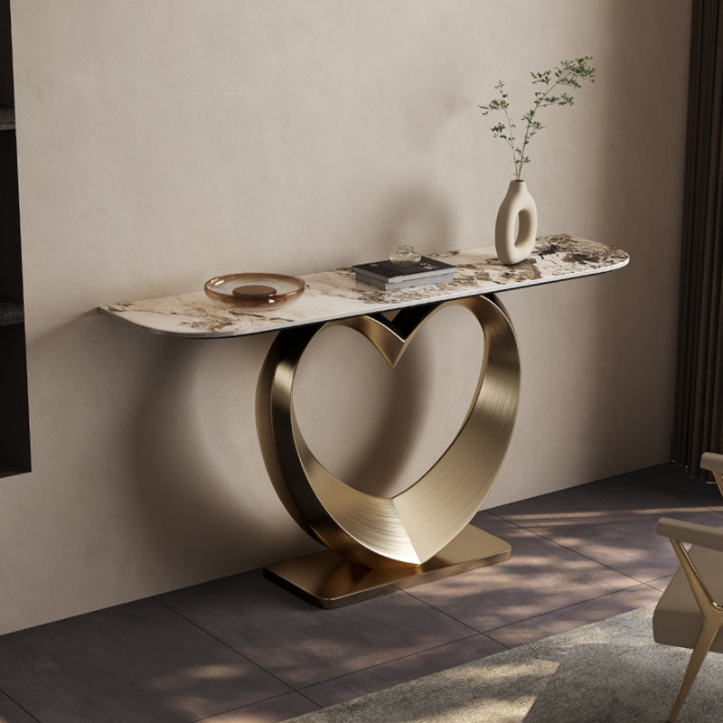 Half Moon Shape Contemporary Console Table Gold Stone Console Sofa Table