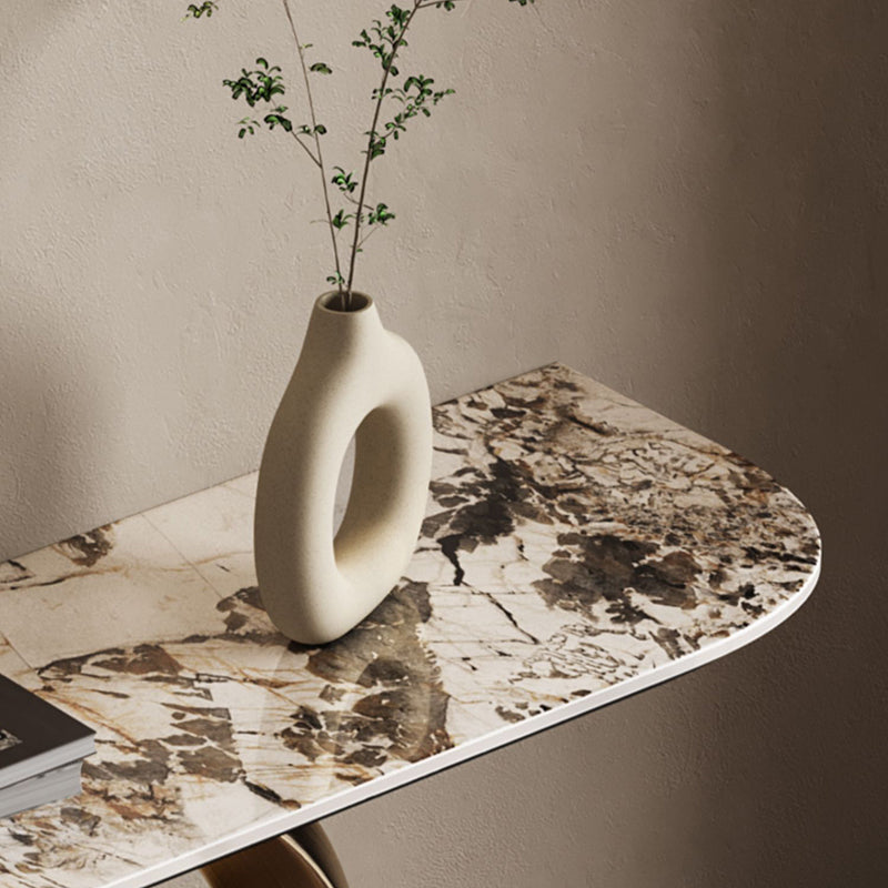 Half Moon Shape Contemporary Console Table Gold Stone Console Sofa Table