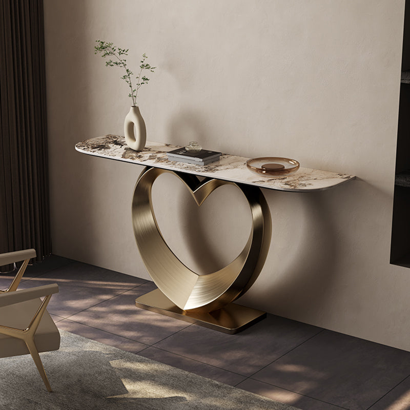 Half Moon Shape Contemporary Console Table Gold Stone Console Sofa Table