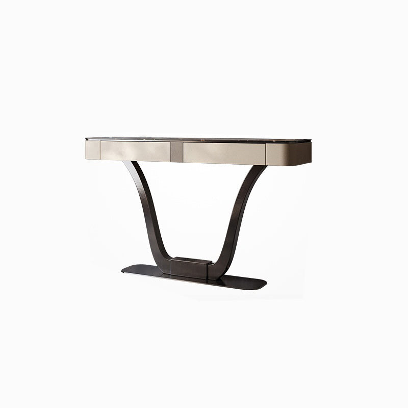Half Moon Shape Contemporary Console Table Stone White/Black Console Sofa Table