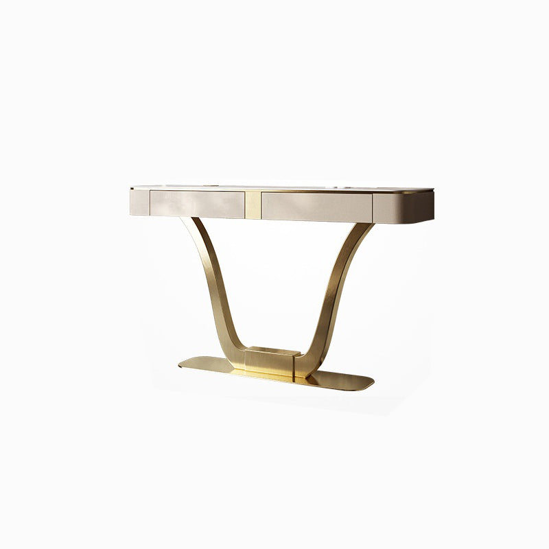 Half Moon Shape Contemporary Console Table Stone White/Black Console Sofa Table