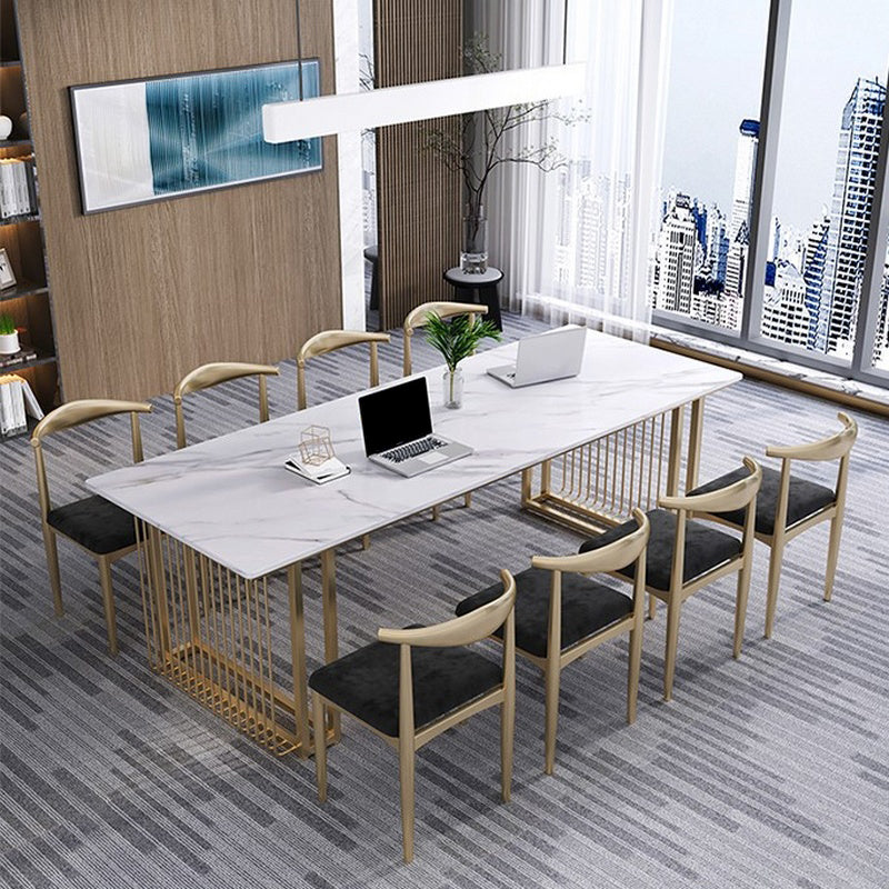 Rectangular Shaped Modern Office Table Stone Writing Desk in White