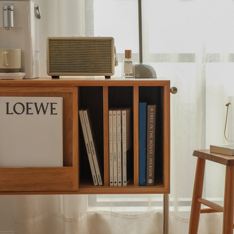 Modern Style Solid Wood Bookshelf Closed Back Bookcase with Doors