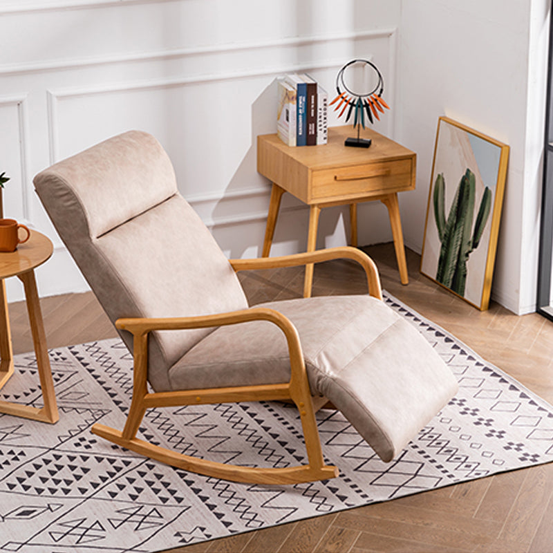 Wood Base Rocking Chair Leisure Upholstered Lazy Sofa Chair for Living Room