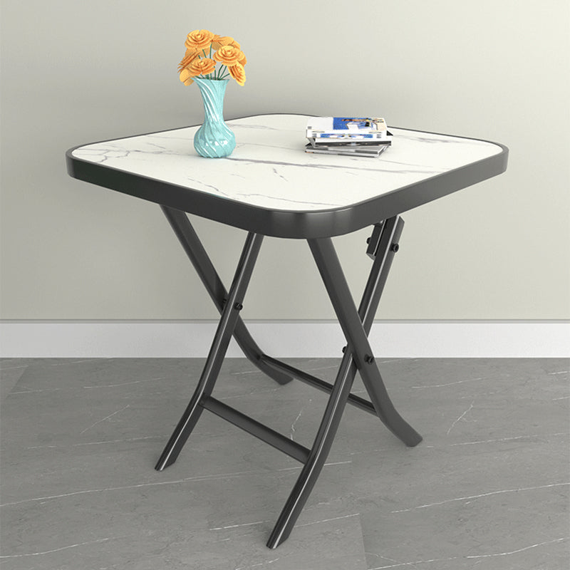 Modern Square Glass Desktop Collapsible Dining Table Metal Legs for Dining Room