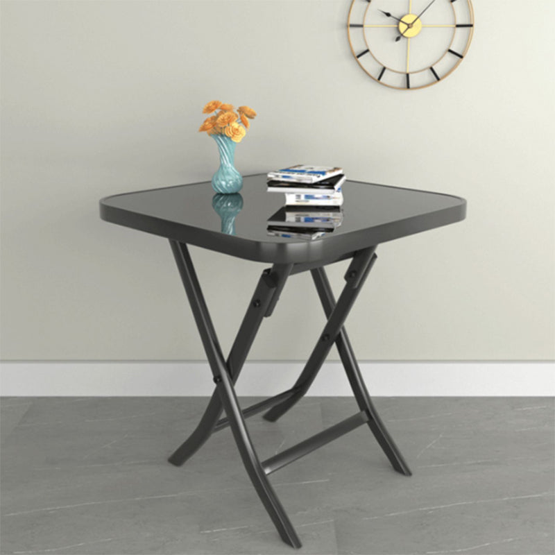 Modern Square Glass Desktop Collapsible Dining Table Metal Legs for Dining Room