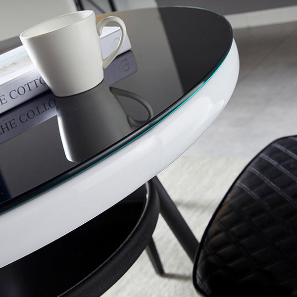 Modern Round Glass Desktop Storable Dining Table for Dining Room