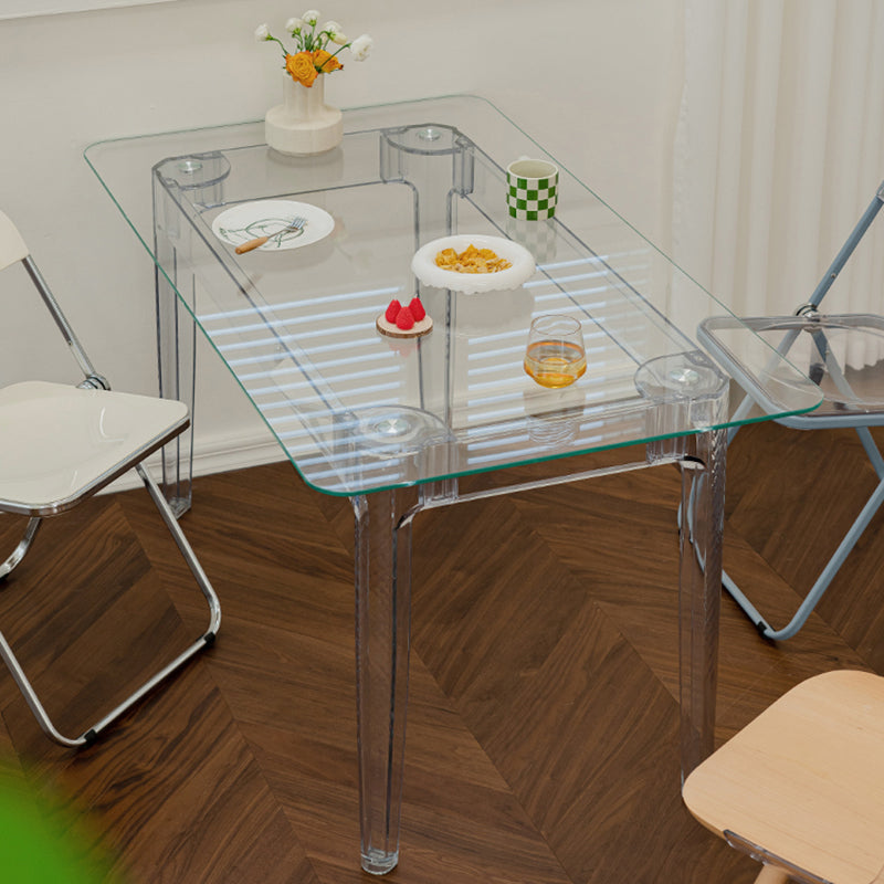 Modern Tempered Glass Desktop Geometric Acrylic Legs Dining Table for Dining Room