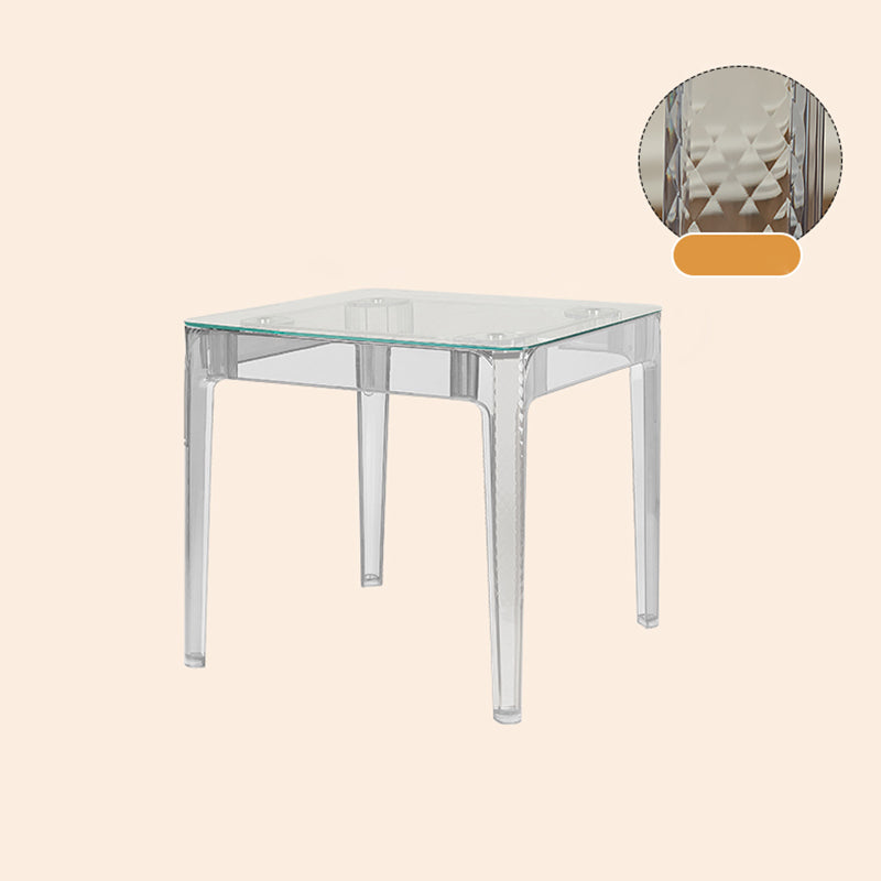 Modern Tempered Glass Desktop Geometric Acrylic Legs Dining Table for Dining Room