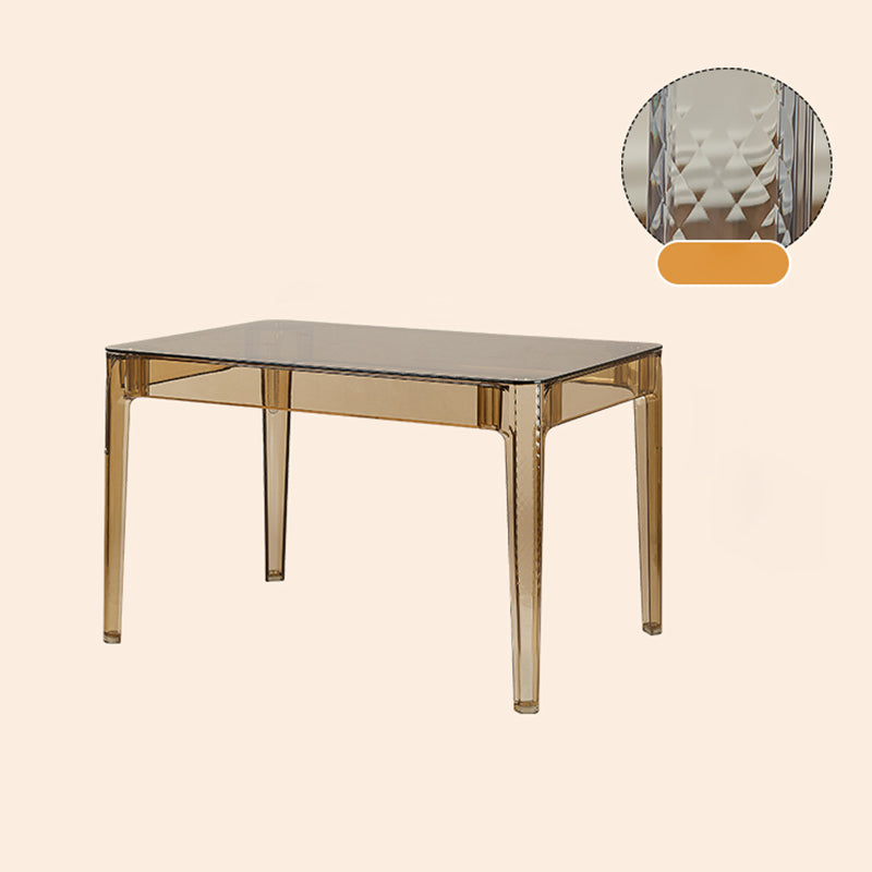 Modern Tempered Glass Desktop Geometric Acrylic Legs Dining Table for Dining Room