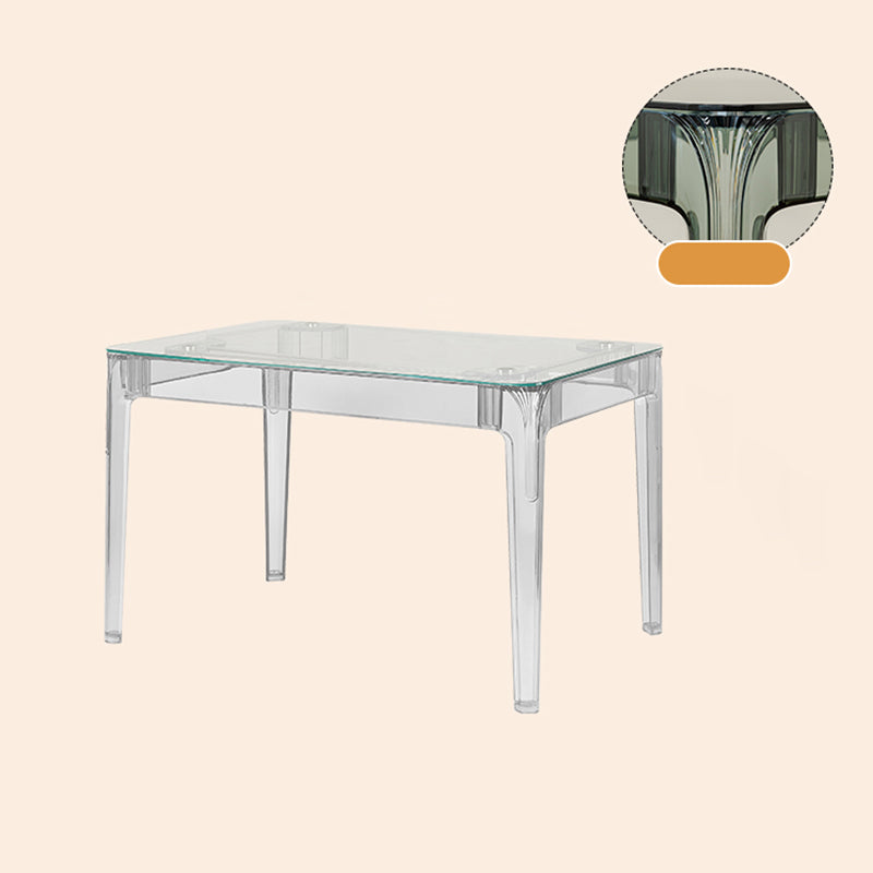 Modern Tempered Glass Desktop Geometric Acrylic Legs Dining Table for Dining Room
